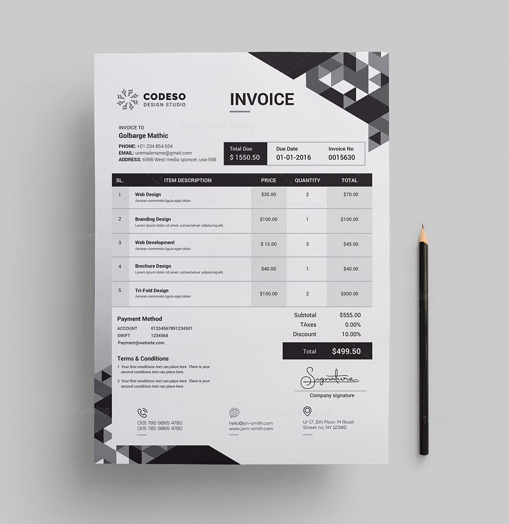 Modern Elegant Invoice Template – Graphic Mega  Graphic Templates In Black Invoice Template